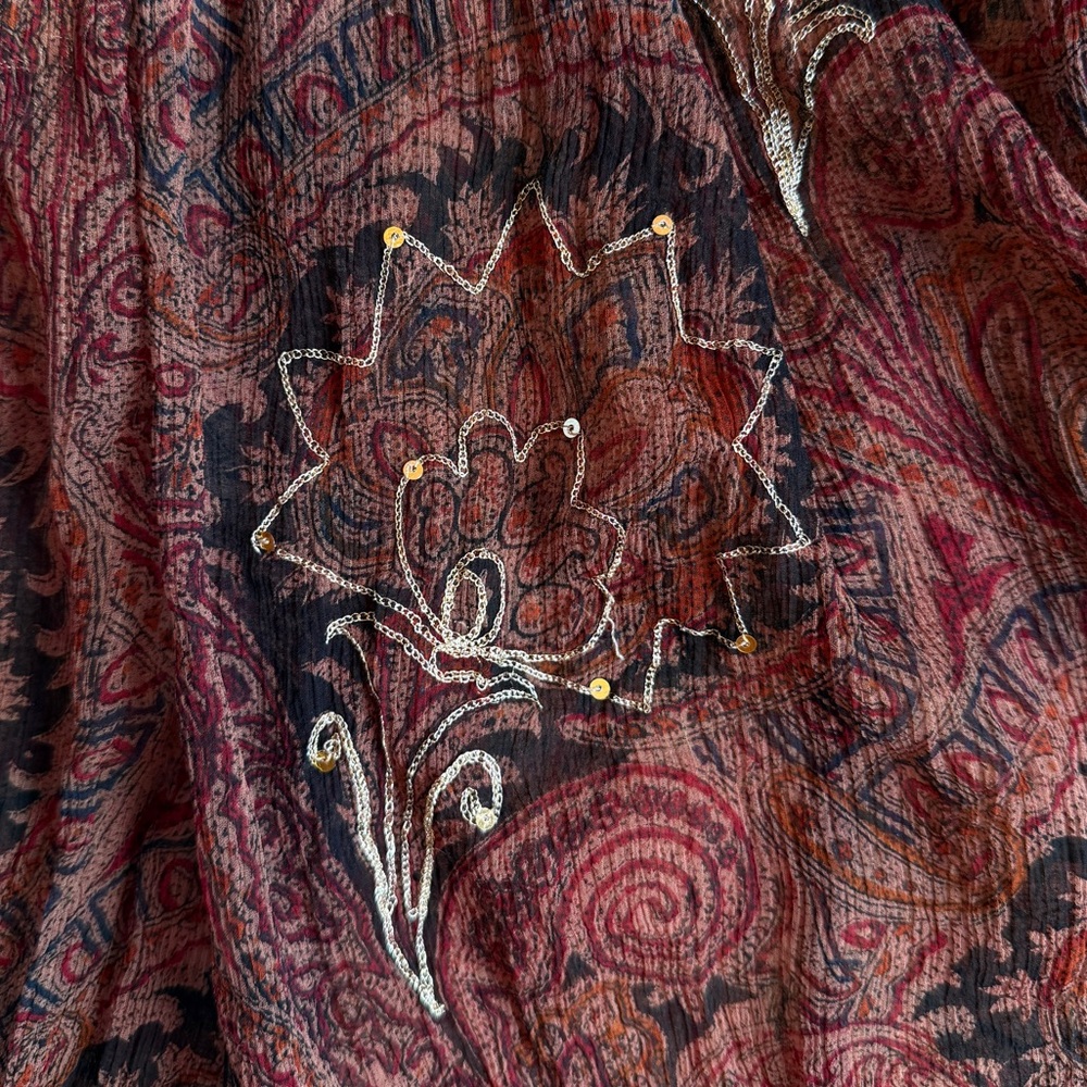 Vintage sheer Paisley Print Flowing Midi Skirt in Rust - Picture 2 of 4
